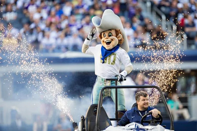 Wesley Hitt/Getty Dallas Cowboys mascot, Rowdy, makes a grand entrance during a game