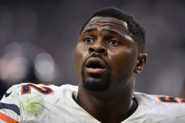 Khalil Mack leaves the field after playing the Raiders in 2021.