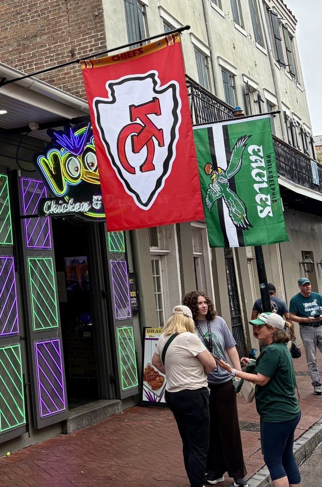 The French Quarter was divided between Chiefs and Eagles fans