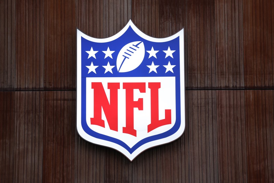 Detailed view of the NFL logo on the side of the stadium ahead of the Premier League match at Tottenham Hotspur Stadium on August 24, 2024 in London, England