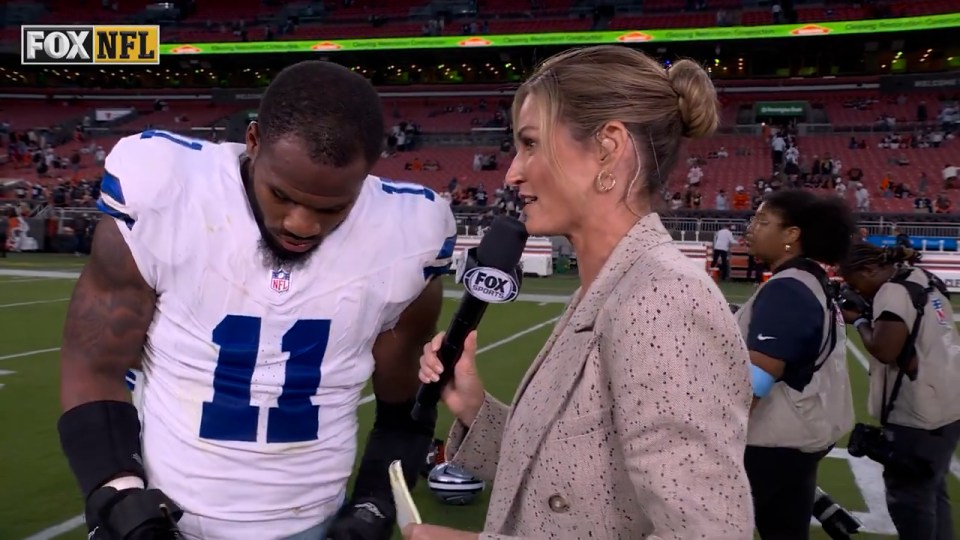 Andrews interviewing Dallas Cowboys star Micah Parsons after the team's Week 1 victory over the Cleveland Browns