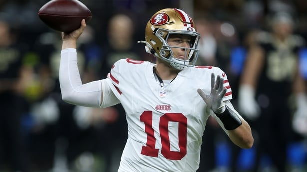  Mac Jones #10 of the San Francisco 49ers attempts a pass against the New Orleans Saints - September 2025