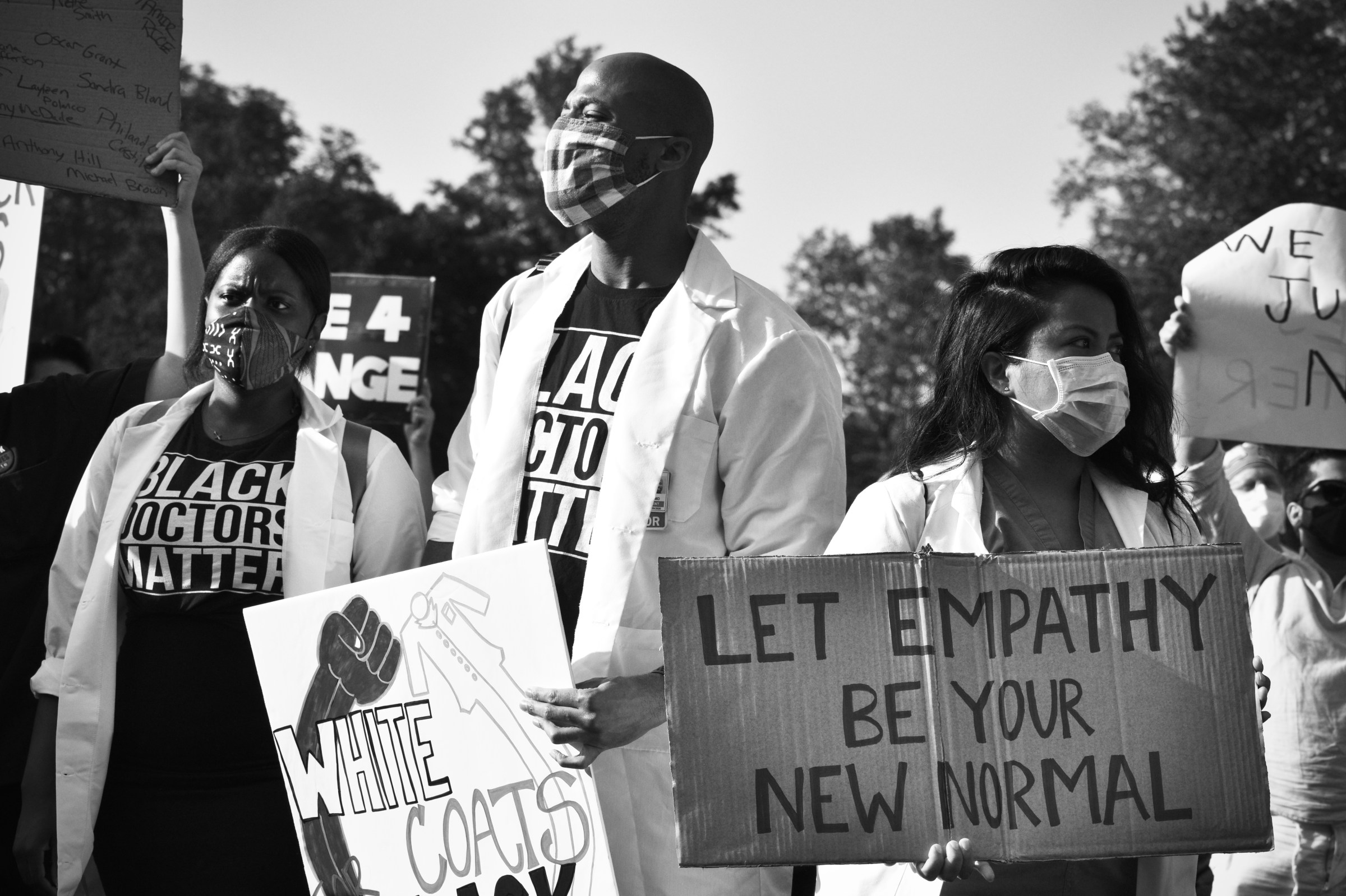 Medical workers rally in New York City following the murder of George Floyd on June 6, 2020.