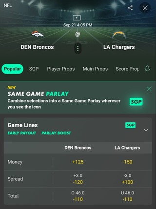 Bet365 Odds for Broncos vs. Chargers