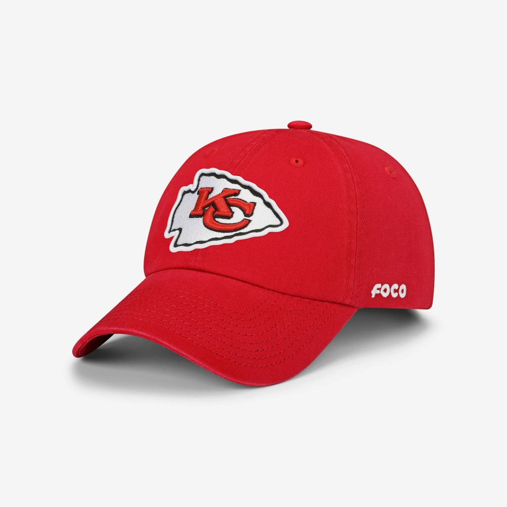red and white kansas city chiefs foco baseball cap