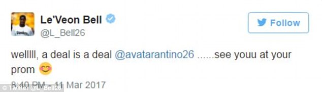 She won: The 100-retweet difference ended up not mattering at all, since Ava's message got shared more than 2,000 times. Le'Veon told her he intends to honor the deal