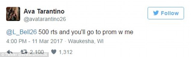 Numbers matter: Ava challenged Le'Veon, who was drafted by the Steelers four years ago, to be her prom date if she managed to get 500 retweets on one message