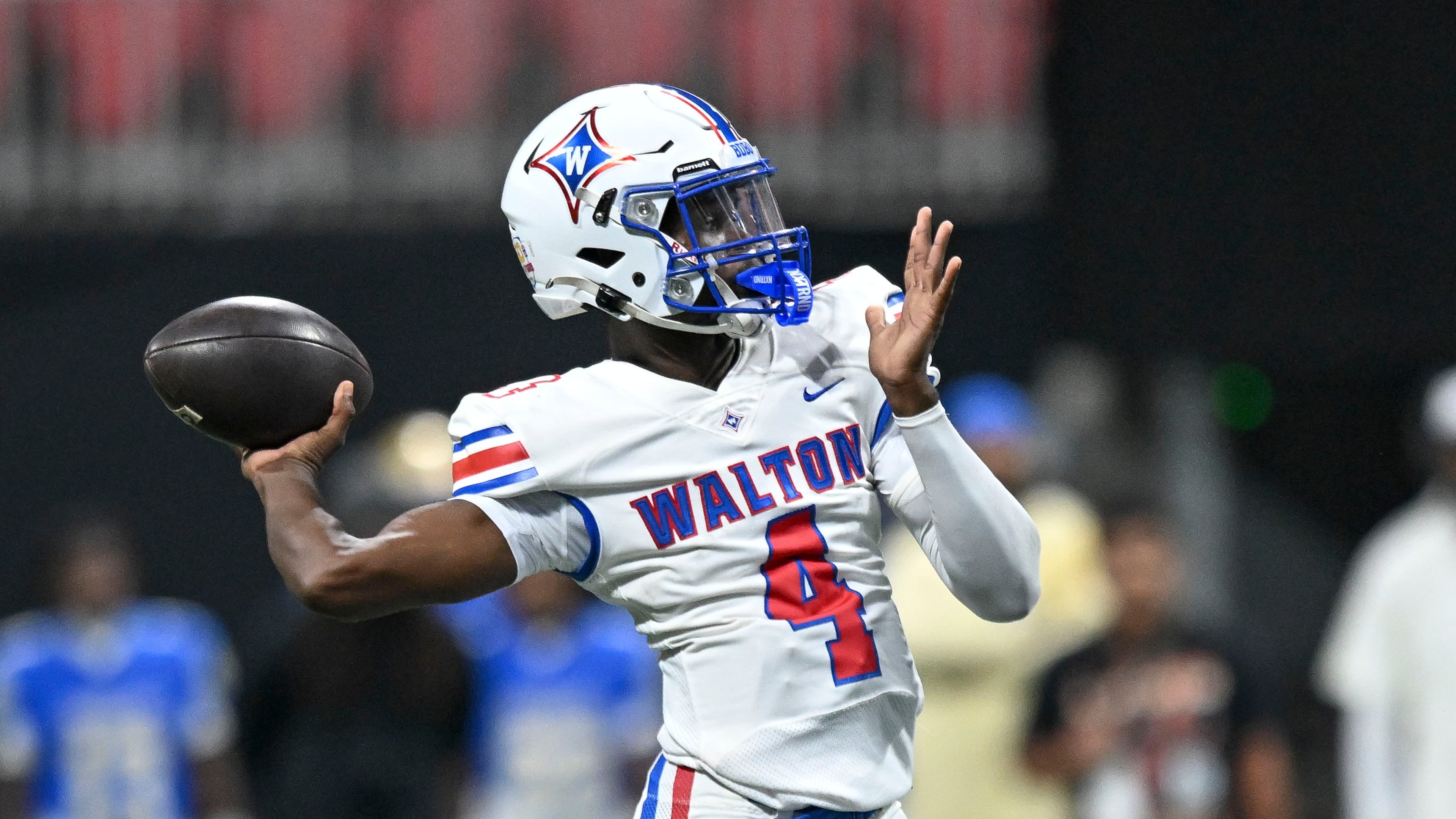 Walton’s quarterback is a sophomore, Christion Peacock, who has thrown for 353 yards. Walton takes on Roswell this week. (Daniel Varnado for the AJC)