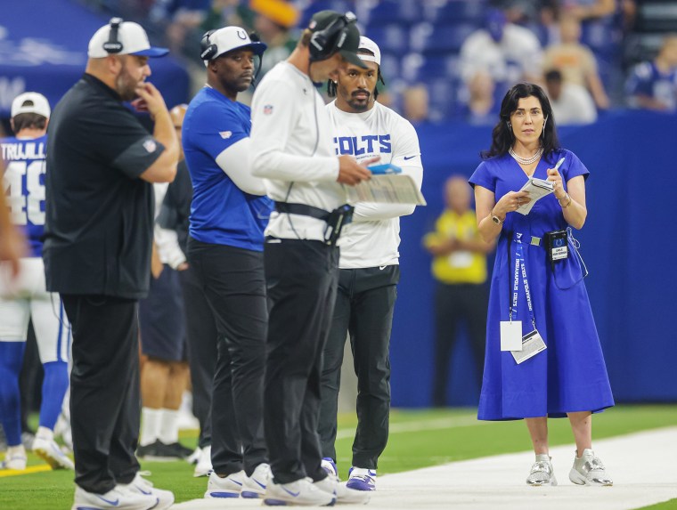 Indianapolis Colts owner and CEO Carlie Irsay-Gordon watches on the sidelines 