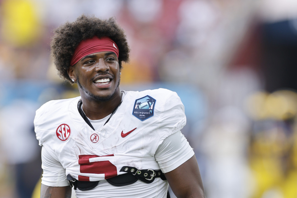 COLLEGE FOOTBALL: DEC 31 ReliaQuest Bowl - Alabama vs Michigan - Dynasty Nerds Germie Bernard WR Alabama smiles for the 2026 Dynasty Rookie Big Board Rankings dynasty Fantasy Football rookies 2026 NFL Draft Prospects Update