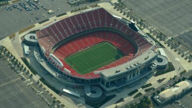 Archival full-frame aerial photograph of Arrowhead Stadium in Kansas City, Missouri, in 2013
