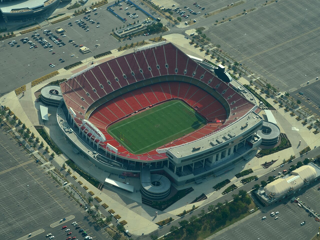 Archival full-frame aerial photograph of Arrowhead Stadium in Kansas City, Missouri, in 2013