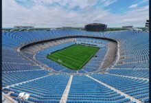 Archival full-frame aerial photograph of Bank of America Stadium in Charlotte in 2025