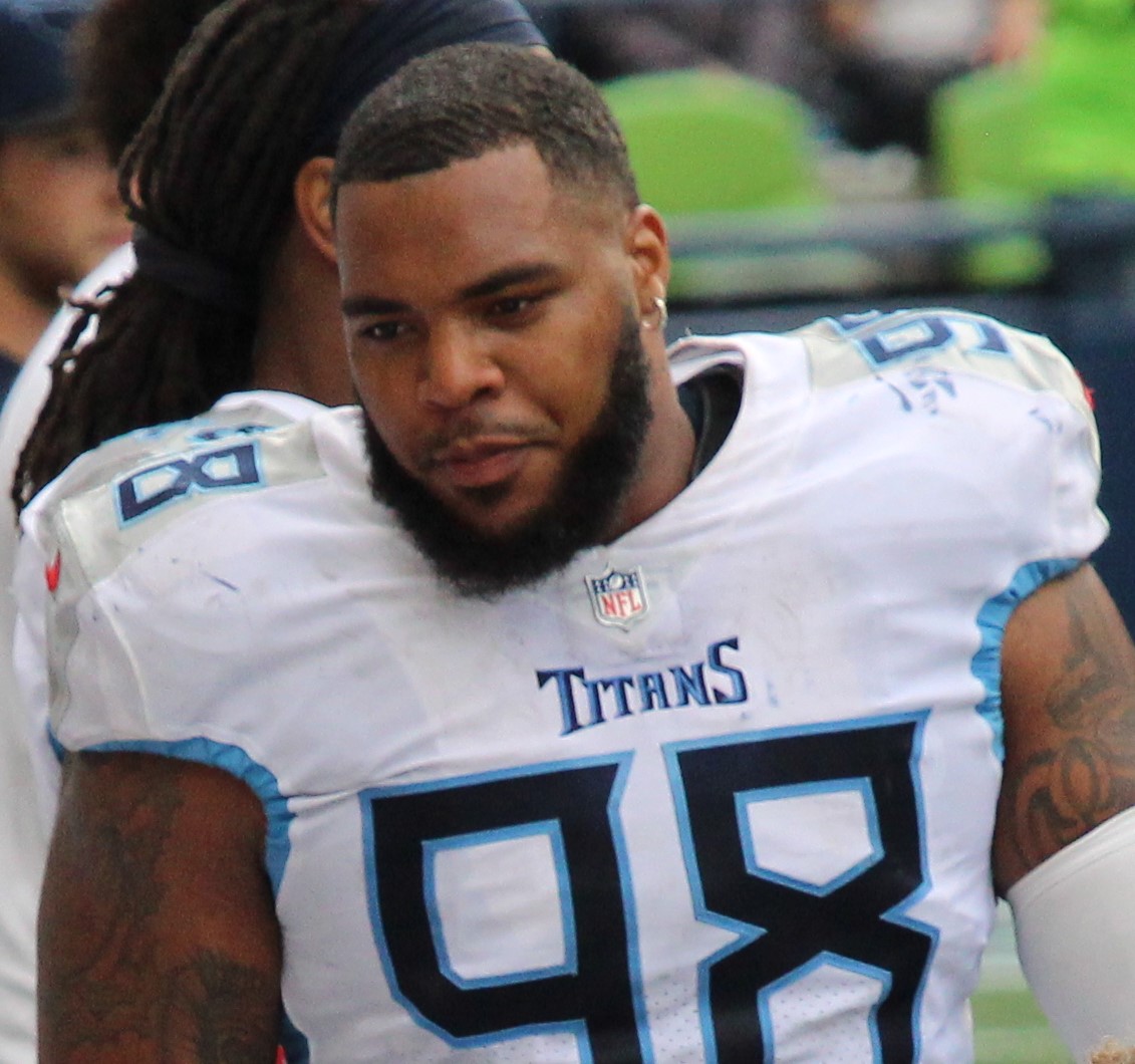 Archival full-frame photograph of Jeffery Simmons with the Tennessee Titans during a 2021 game in Seattle