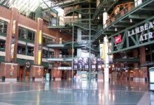 Archival full-frame photograph of the atrium inside Lambeau Field in Green Bay, Wisconsin, in 2007
