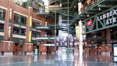 Archival full-frame photograph of the atrium inside Lambeau Field in Green Bay, Wisconsin, in 2007