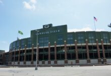 Archival exterior photograph of Lambeau Field in Green Bay, Wisconsin