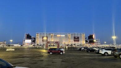 Archival 2023 night photograph of Levi's Stadium, home of the San Francisco 49ers