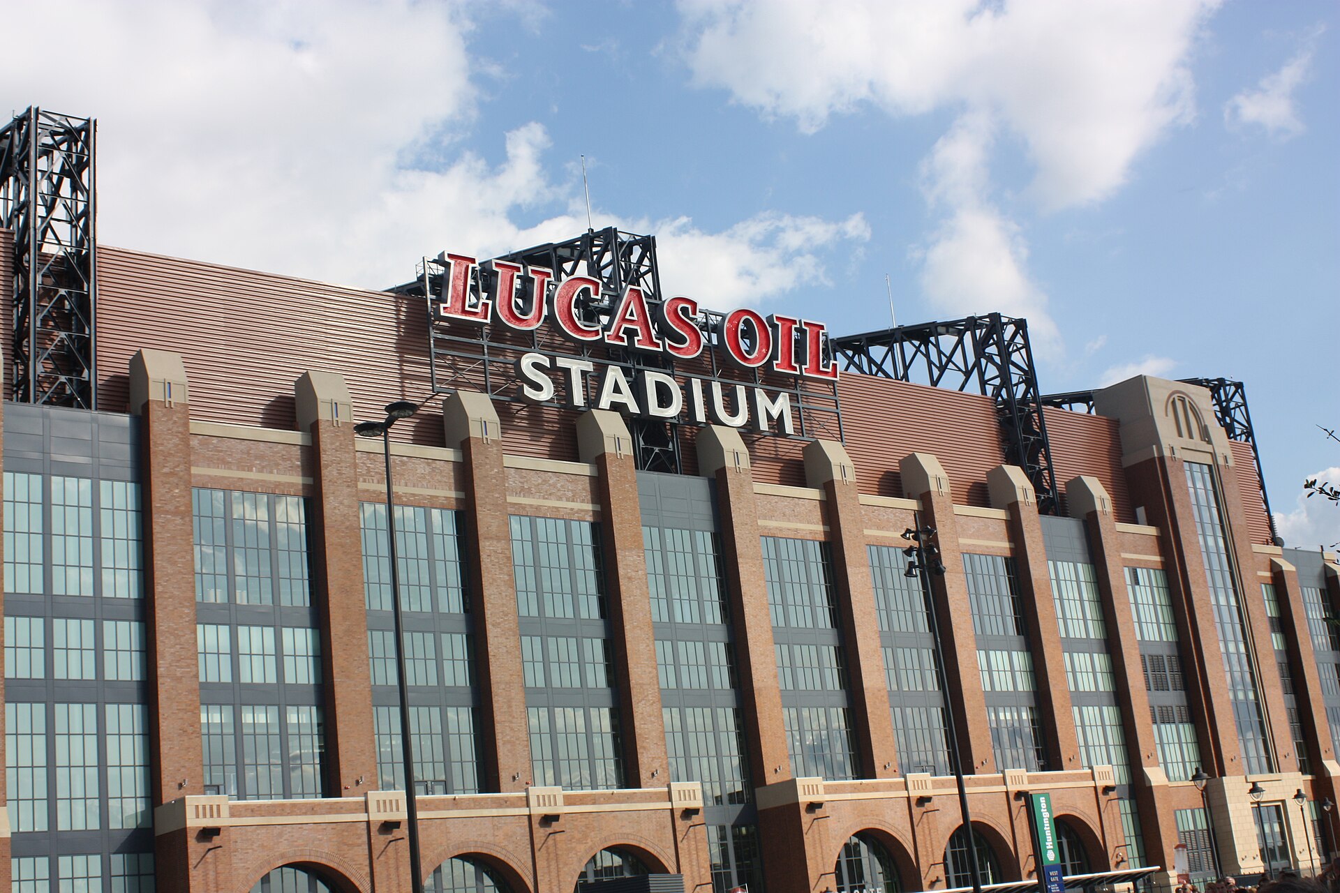 Archival full-frame photograph of the west side of Lucas Oil Stadium during public opening tours in 2008