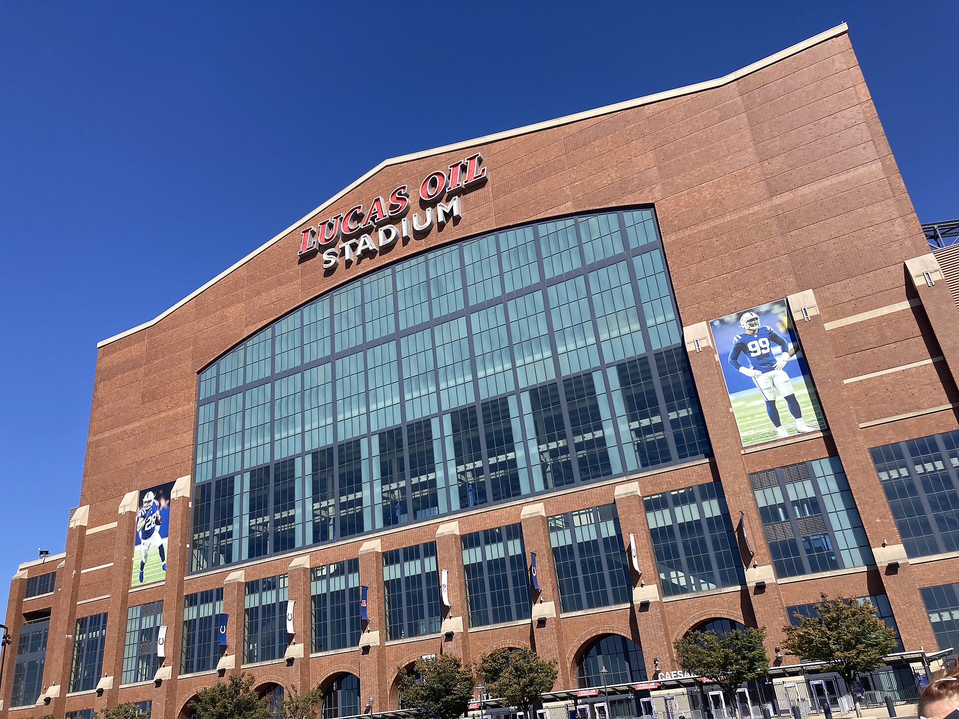 Archival full frame exterior photograph of Lucas Oil Stadium in Indianapolis