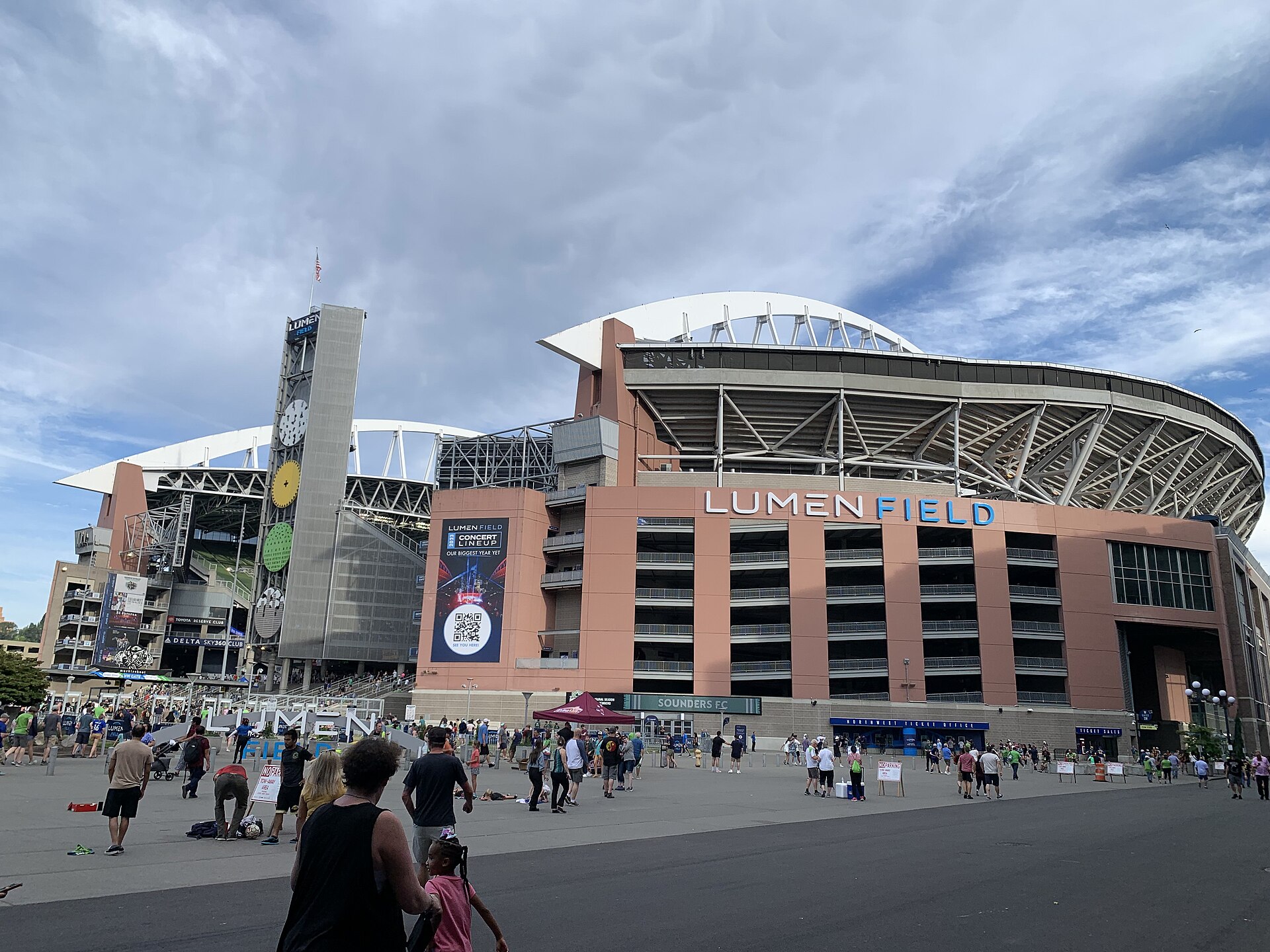 Archival full-frame exterior photograph of Lumen Field in Seattle in July 2023
