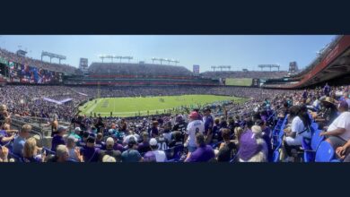 Archival full-frame panoramic photograph of M&T Bank Stadium in Baltimore in September 2022