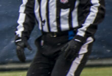 Archival full-frame photograph of an NFL game official at Soldier Field in 2014