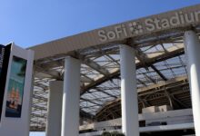 Archival full-frame photograph of SoFi Stadium in Inglewood, California, in 2021
