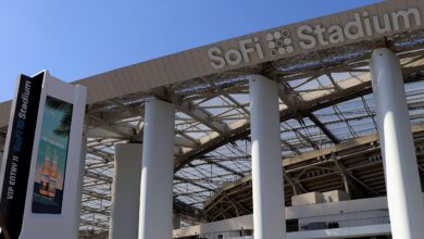 Archival full-frame photograph of SoFi Stadium in Inglewood, California, in 2021