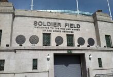 Archival full-frame photograph of the entrance to Soldier Field in Chicago in 2011