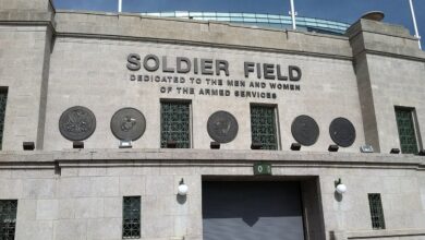 Archival full-frame photograph of the entrance to Soldier Field in Chicago in 2011