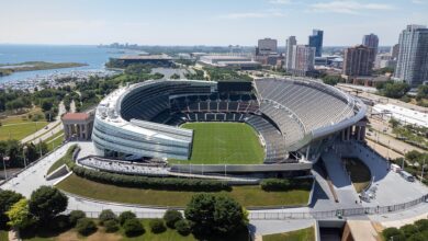 Archival full-frame photograph of Soldier Field in Chicago looking south in 2022