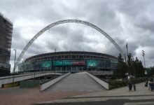 Archival 2016 full-frame view of Wembley Stadium in London