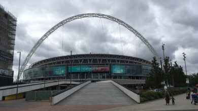 Archival 2016 full-frame view of Wembley Stadium in London